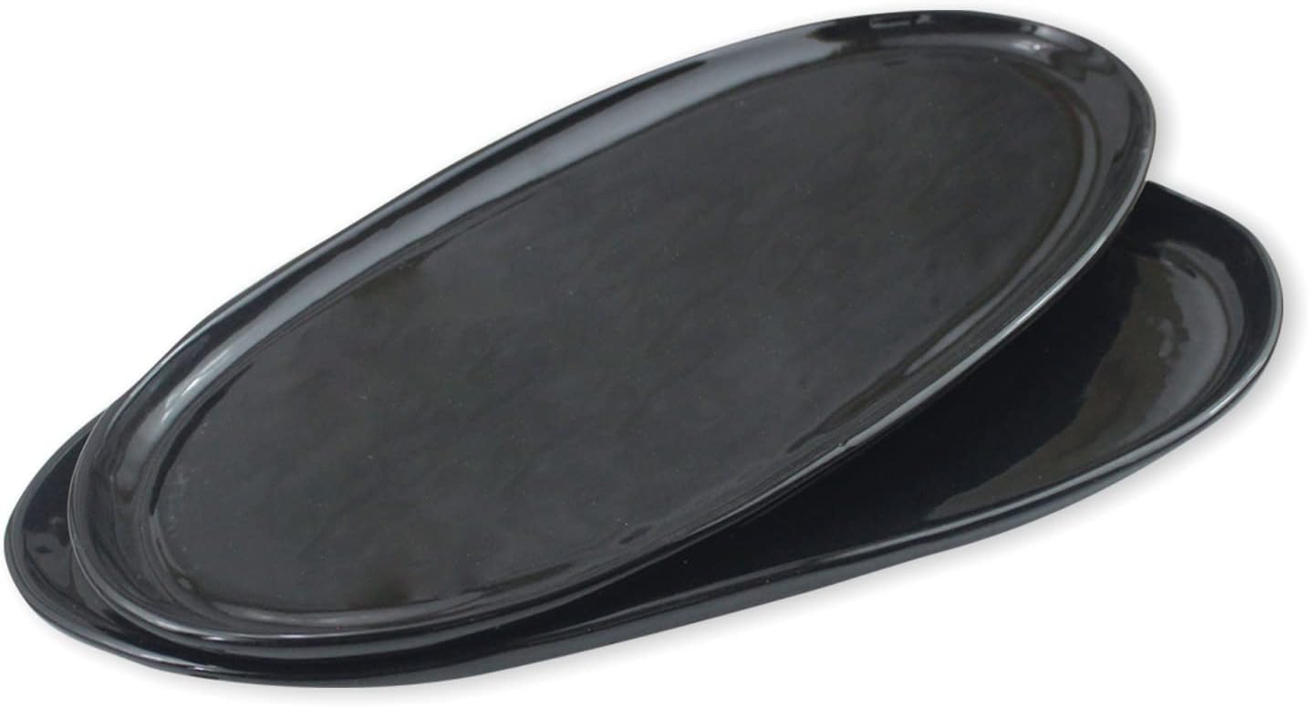 Clovise: Ceramic Glossy Style 15 Inch Oval Plate Platter in Obsidian Black, set of 2