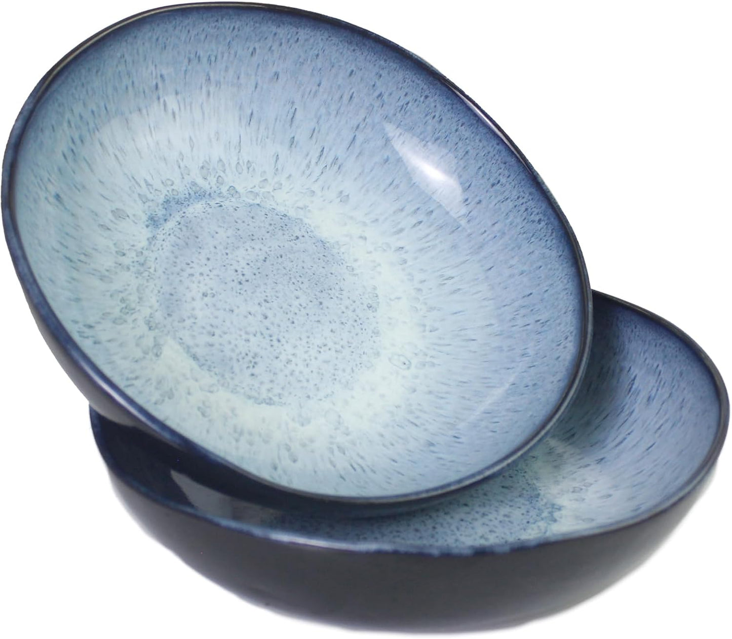Clovise: Ceramic Low Bowls, 7-inch Reactive Blue and Glossy Black, Set of 2
