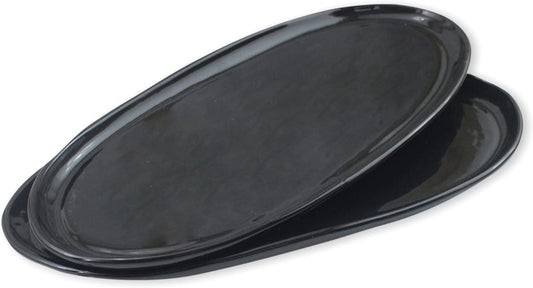 Clovise: Ceramic Glossy Style 15 Inch Oval Plate Platter in Obsidian Black, set of 2