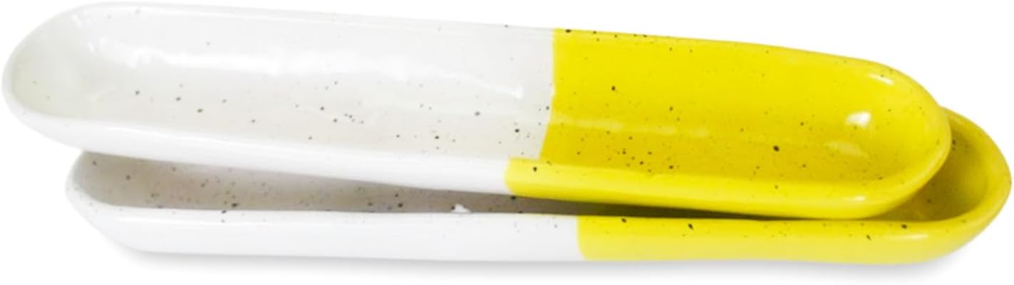 Clovise: Ceramic Stoneware Lemon Yellow Serving Tray Set of 2, 9 Inches, Microwave and Dishwasher Safe
