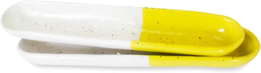 Clovise: Ceramic Stoneware Lemon Yellow Serving Tray Set of 2, 9 Inches, Microwave and Dishwasher Safe