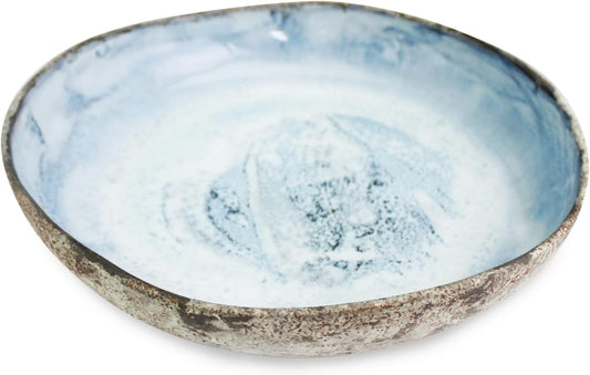 Clovise: Modern Handmade Ceramic Centerpiece Bowl, 12 Inch Rustic Antique with Reactive Blue Inside