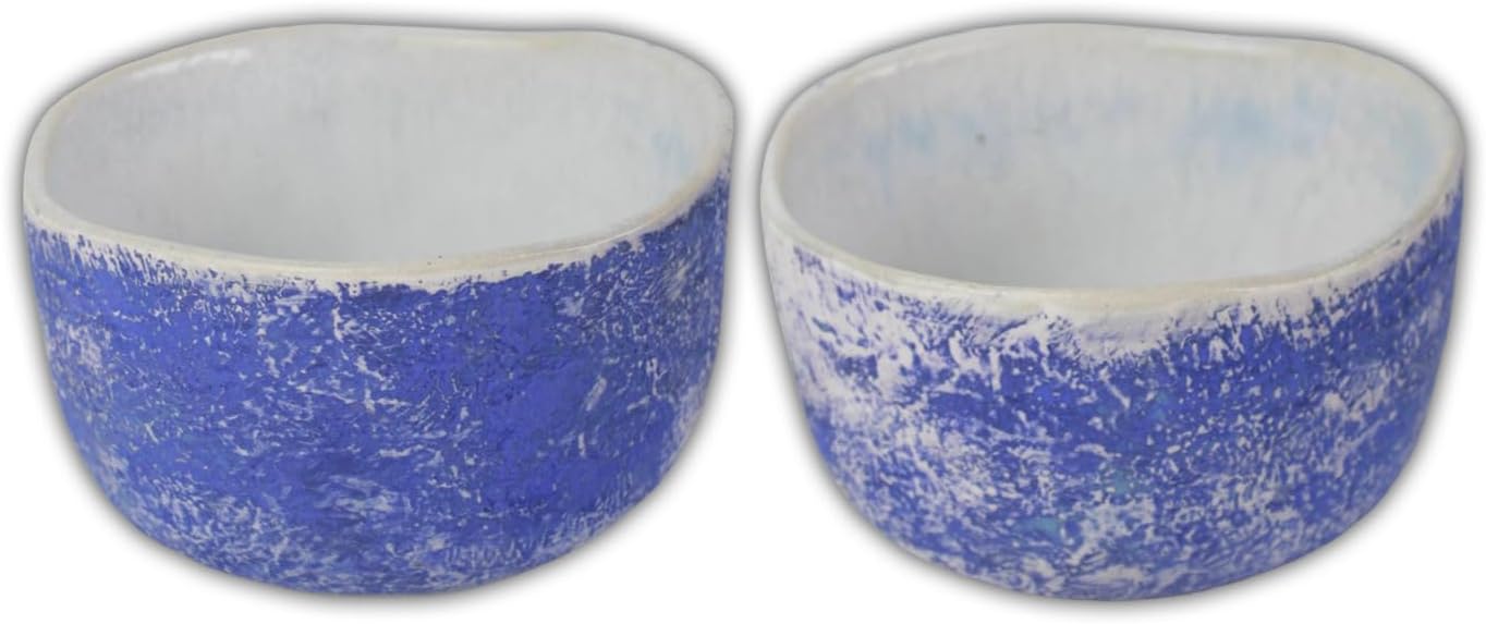 Clovise: Ceramic Miso Bowl Set, Blue and White, 4.5 Inch Round, Rustic Style, Set of 2