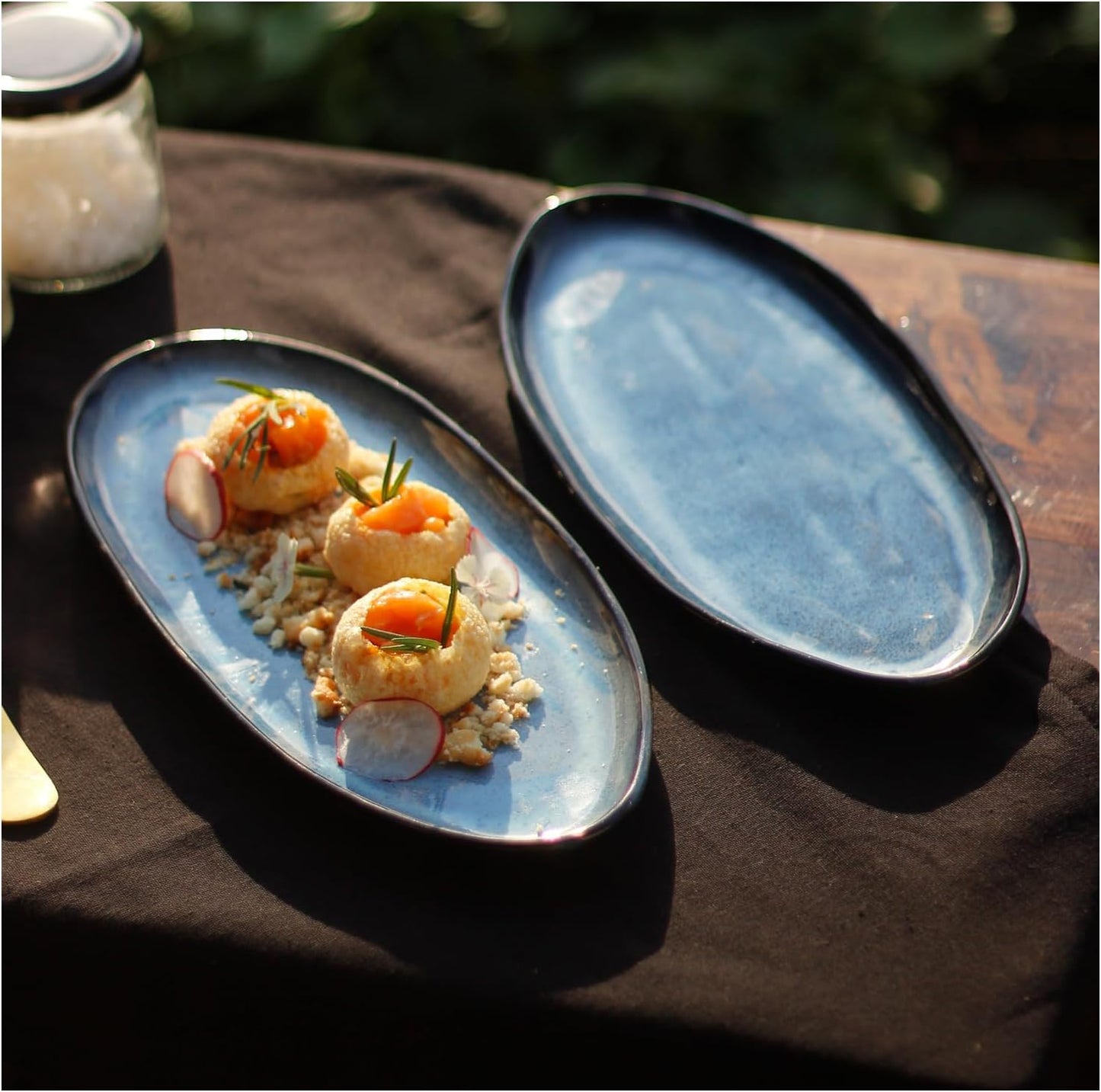 Clovise: Handmade Ceramic Stoneware 11" Oval Reactive Blue Plate